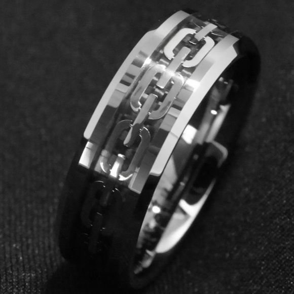 CHEAP Men's Silver 8MM Tungsten Carbide Chain Inlay Wedding Band Engagement Ring - Picture 2 of 5